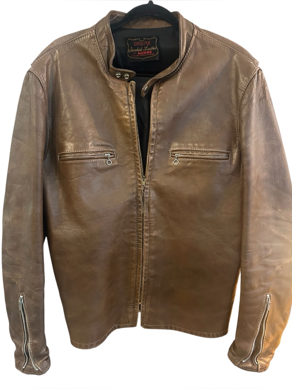 vintage Kehoe Steerhide Leather Cafe Racer Jacket Brown L